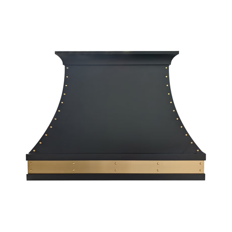 USA Black Custom Stainless Steel Vent Hood with Artisan Brass Apron URHS-268