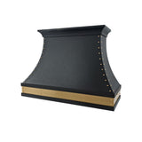 USA Black Custom Stainless Steel Vent Hood with Artisan Brass Apron URHS-268