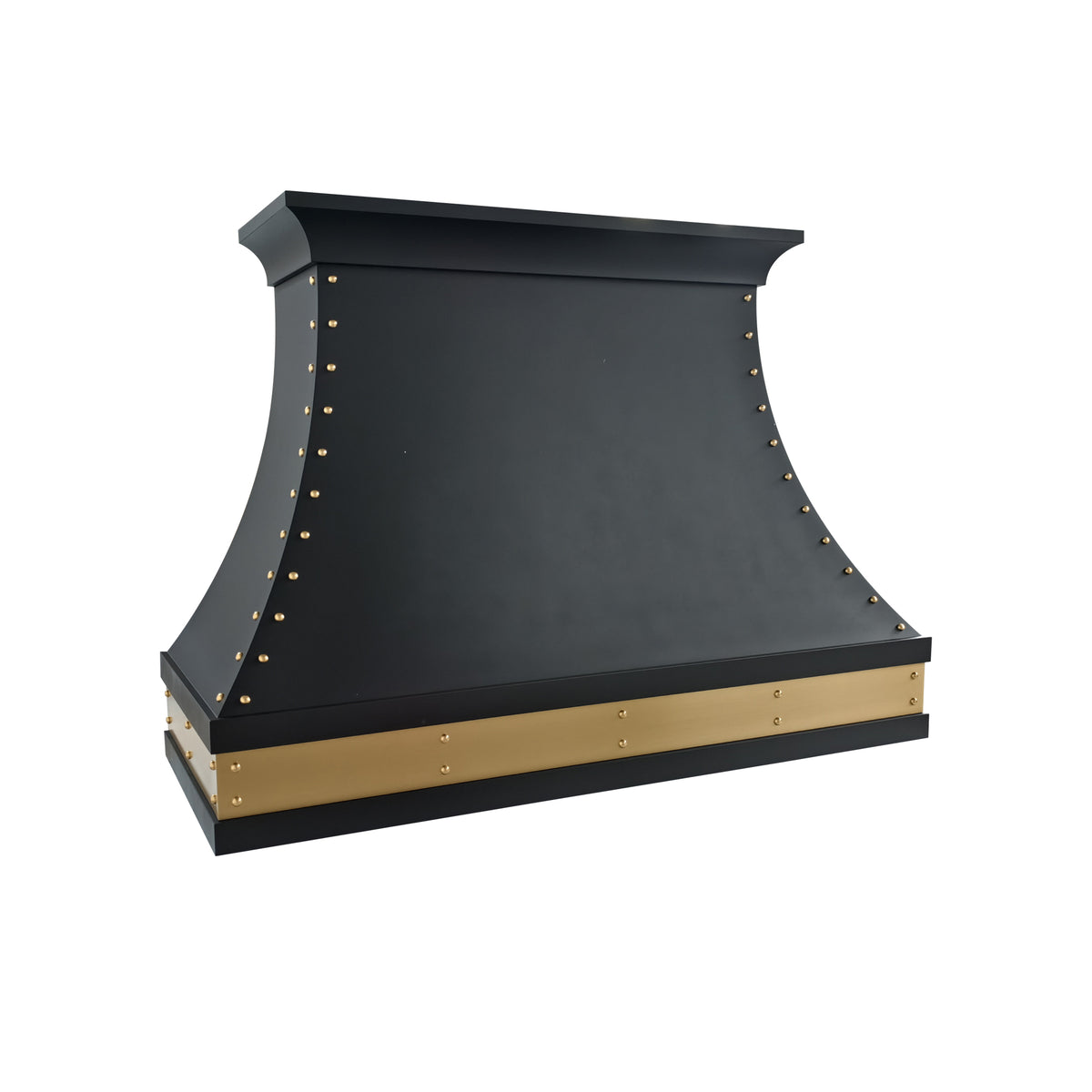 USA Black Custom Stainless Steel Vent Hood with Artisan Brass Apron URHS-268