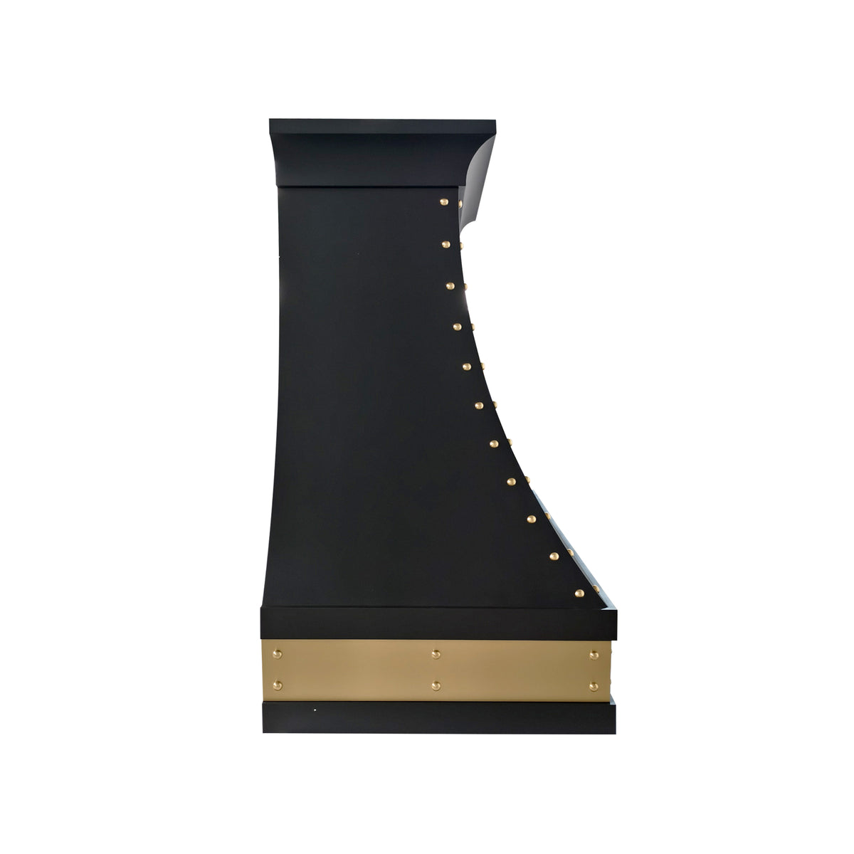USA Black Custom Stainless Steel Vent Hood with Artisan Brass Apron URHS-268