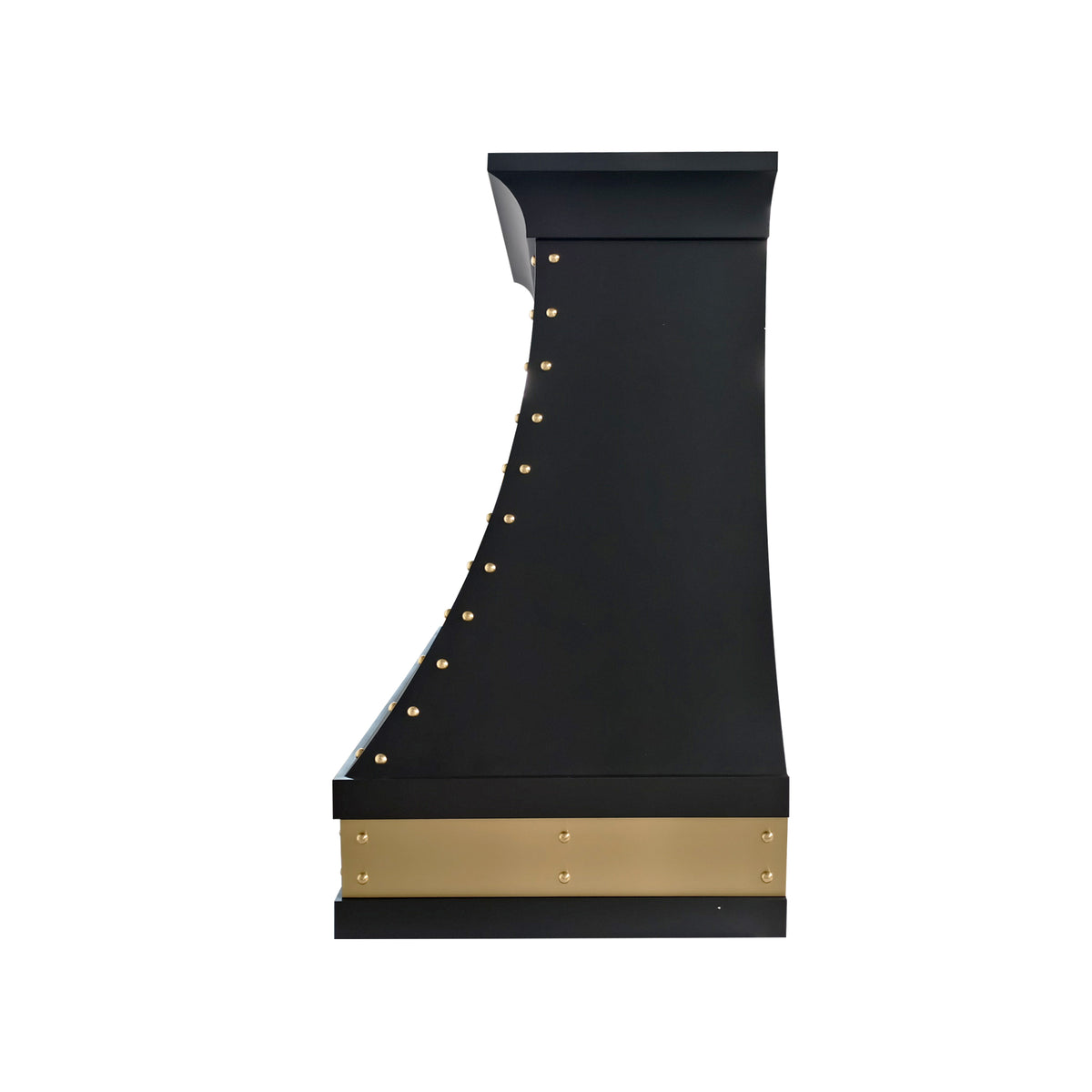 USA Black Custom Stainless Steel Vent Hood with Artisan Brass Apron URHS-268