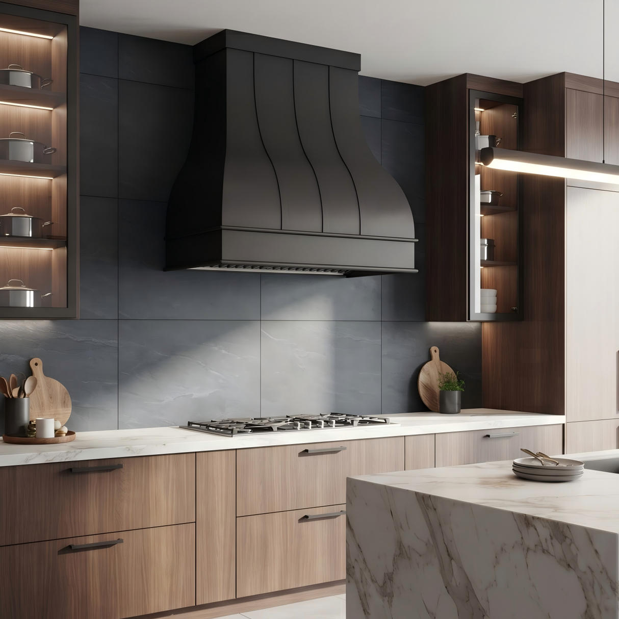 USA Black Minimal Stainless Steel Vent Hood with Custom Bell Shaped URHS-237