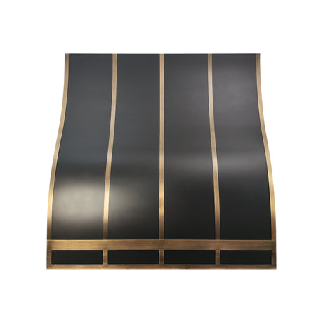 USA Black Stainless Steel Stove Hood with Antique Brass Straps URHS-221