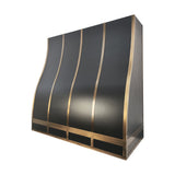 USA Black Stainless Steel Stove Hood with Antique Brass Straps URHS-221