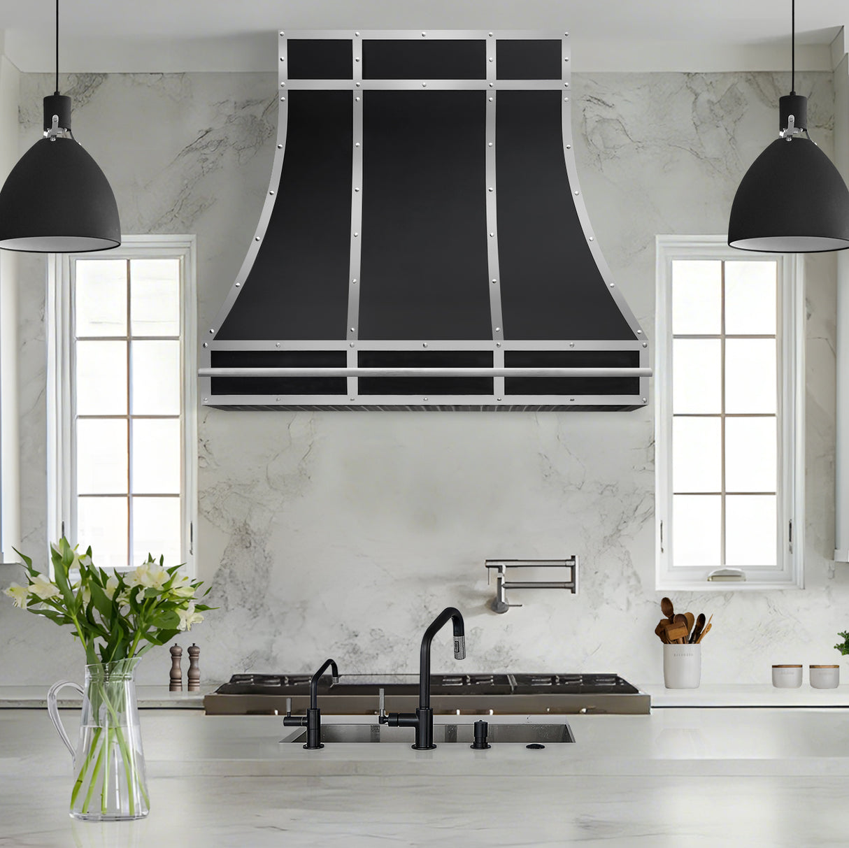 USA Black Stainless Steel Vent Hood Featuring Custom Straps URHS-153