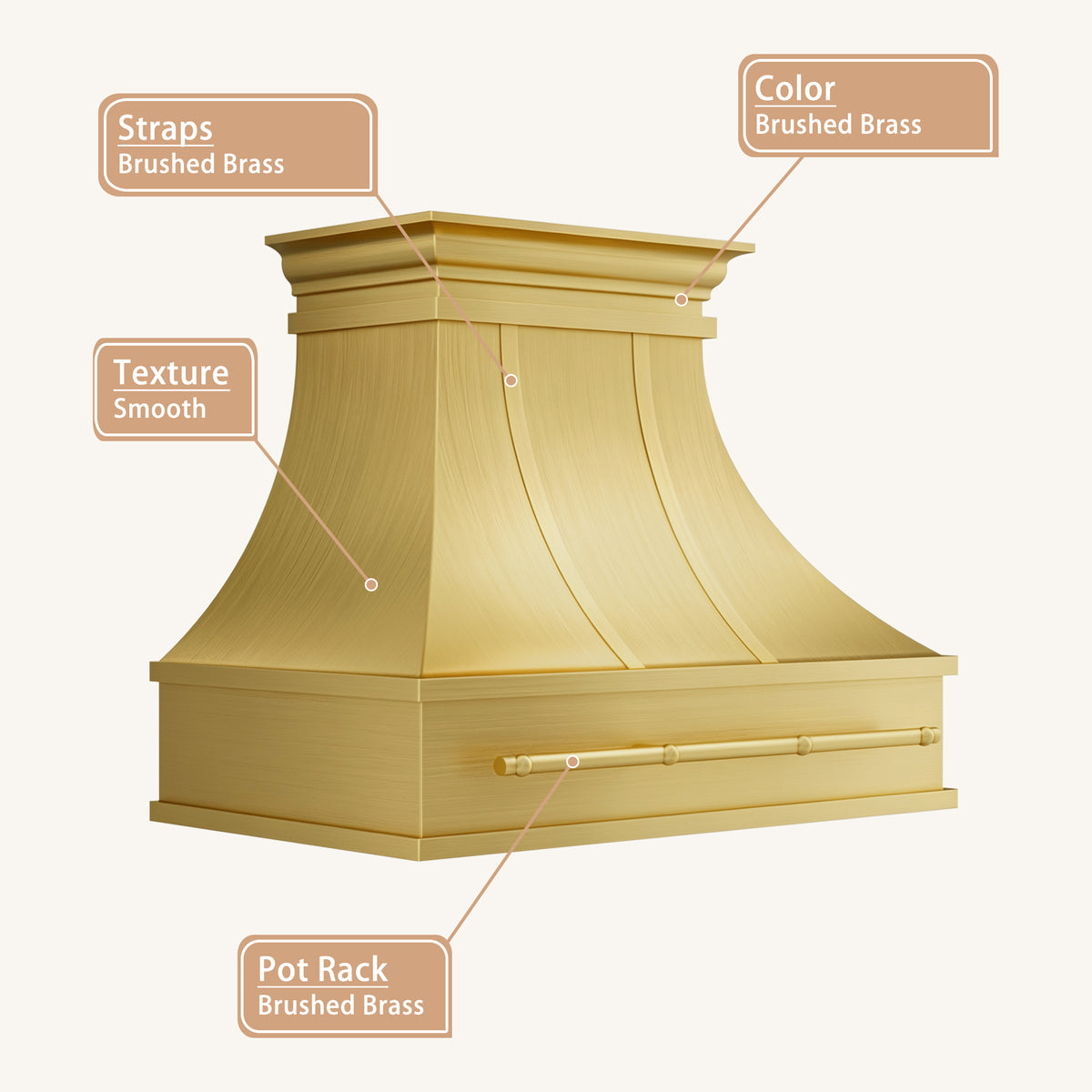 USA Brass Kitchen Hood with Handmade Brass Pot Rack URHB-165
