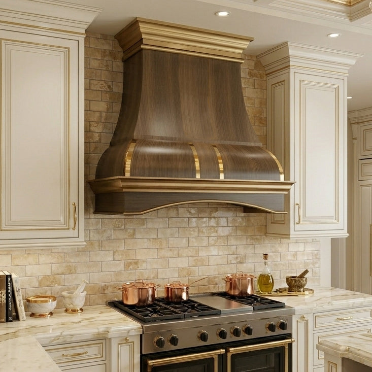 USA Classic Brass Kitchen Hood Featuring Polished Brass Straps URHB-94