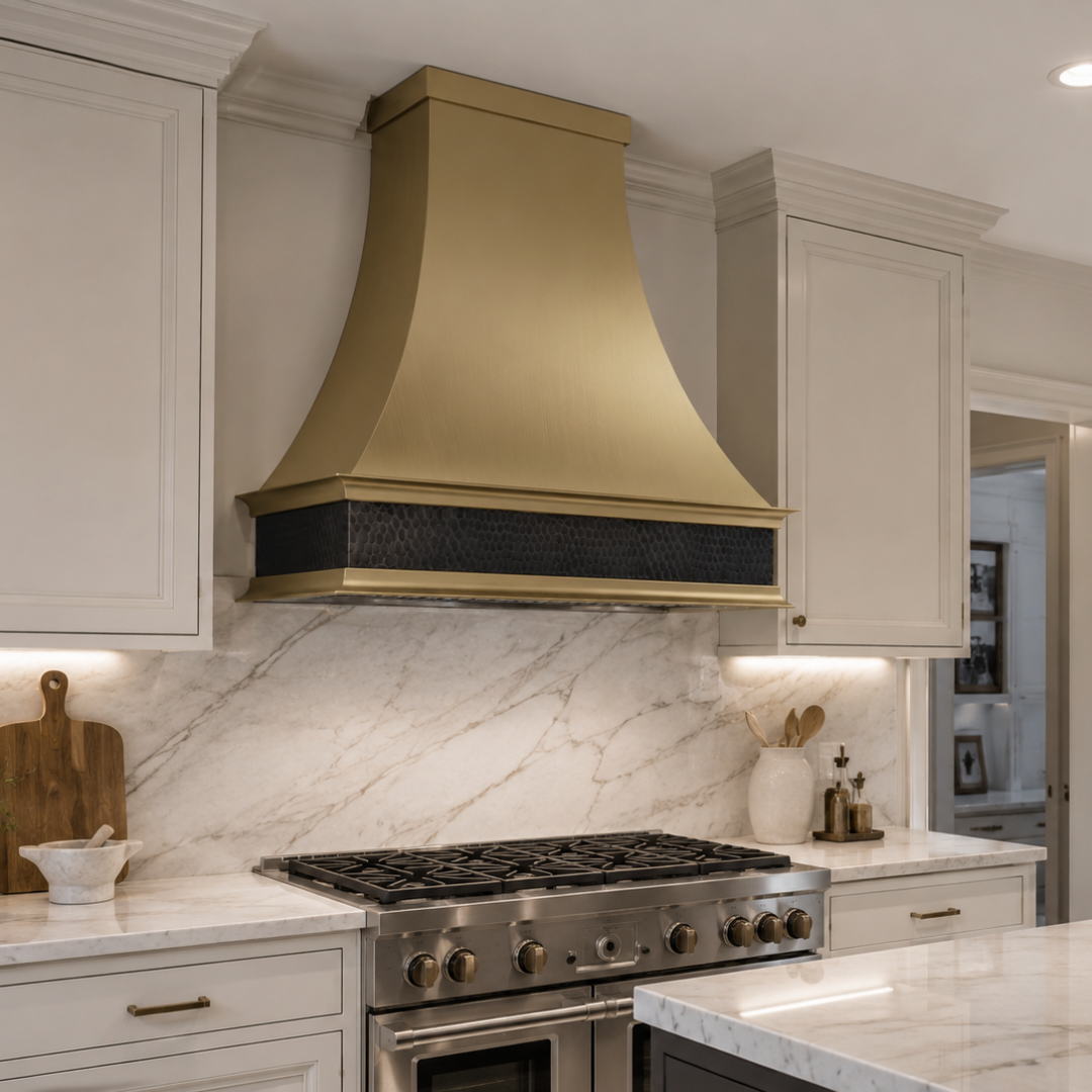 USA Classic Brass Stove Hood with Bronze Copper Apron URHB-112