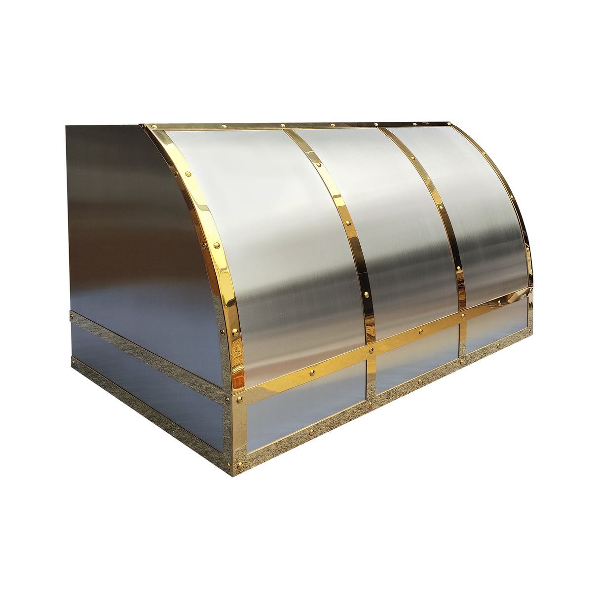 USA Classic Stainless Steel Range Hood with Polished Brass Straps URHS-195