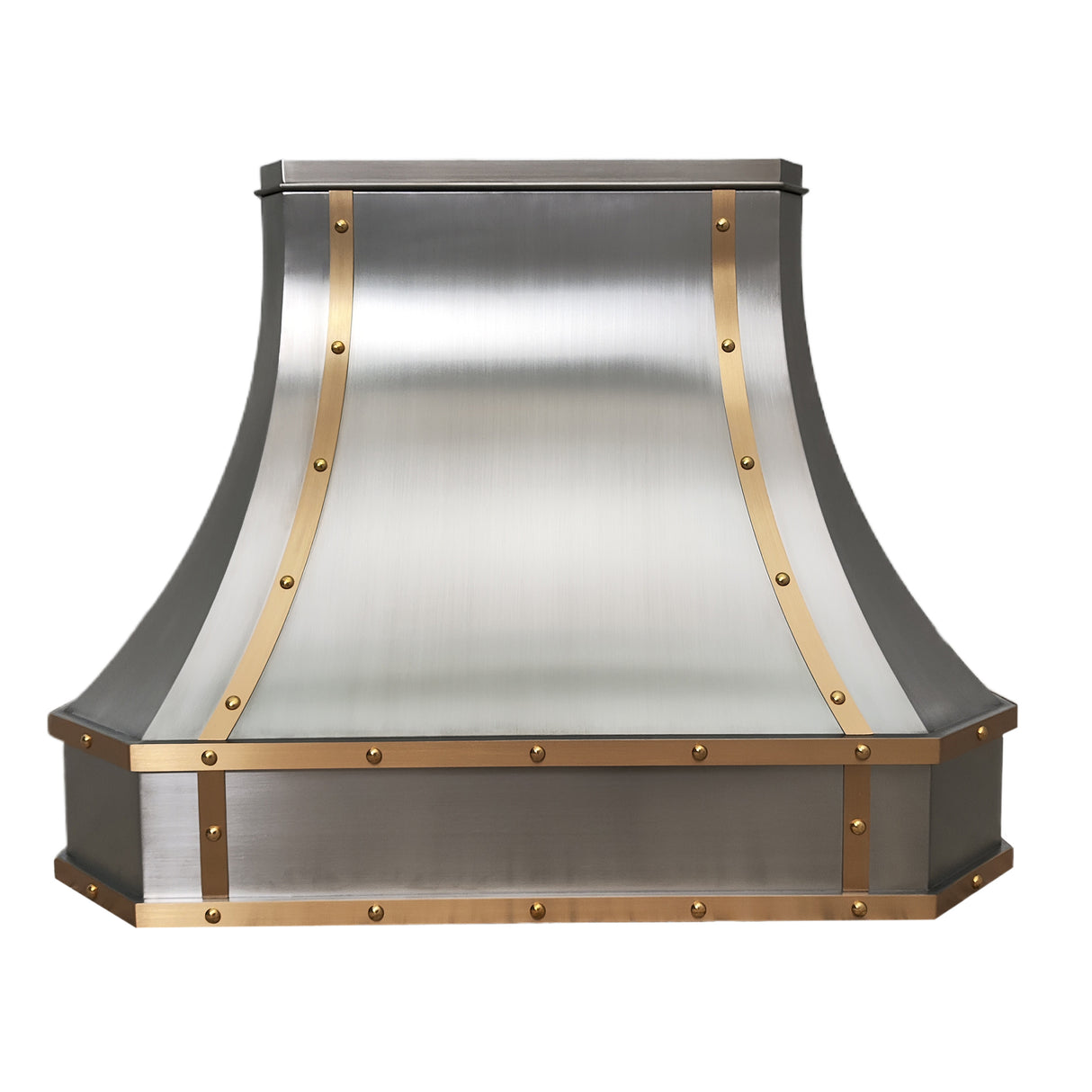 USA Classic Stainless Steel Vent Hood featuring Artisan Brass Straps URHS-199
