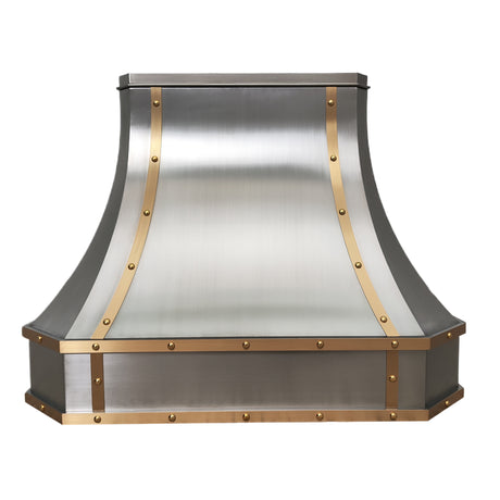 USA Classic Stainless Steel Vent Hood featuring Artisan Brass Straps URHS-199