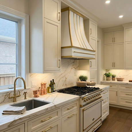 USA Classic White Stainless Steel Vent Hood with Brass Pot Rack URHS-220