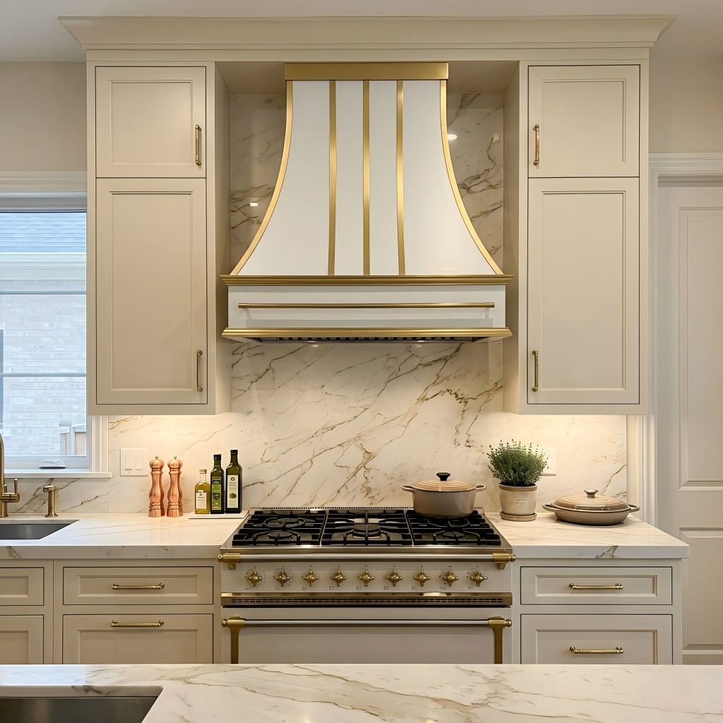 USA Classic White Stainless Steel Vent Hood with Brass Pot Rack URHS-220