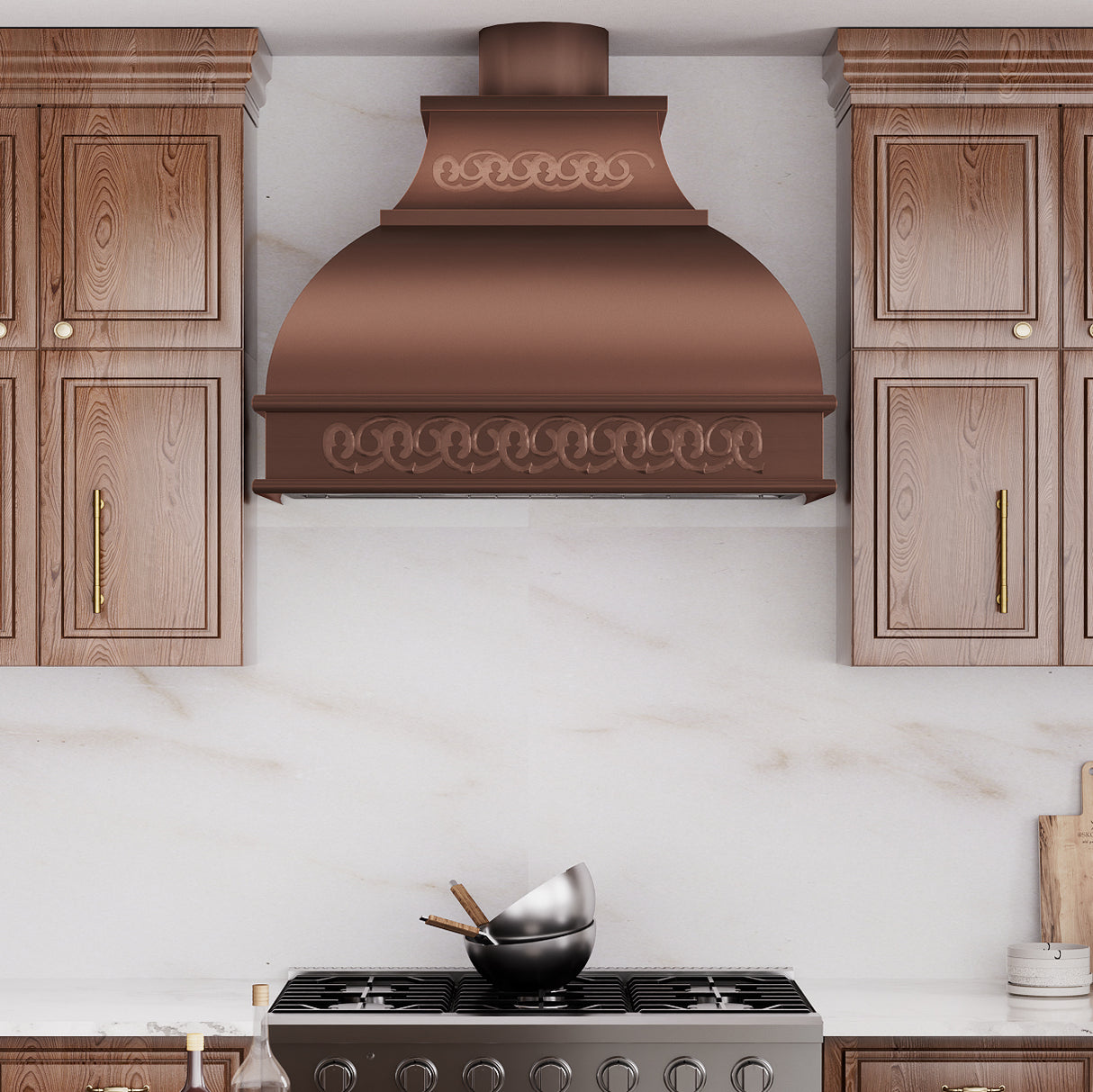 USA Copper Custom Range Hood with Rustic Design URHC-09