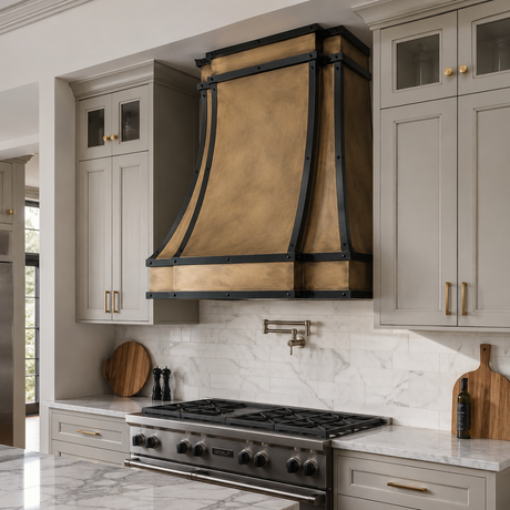 USA Custom Brass Kitchen Vent Hoods with Black Straps URHB-36