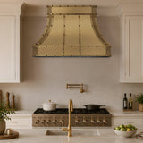 USA Custom Brass Stove Hood Featuring Artisan Round Rivets URHB-148