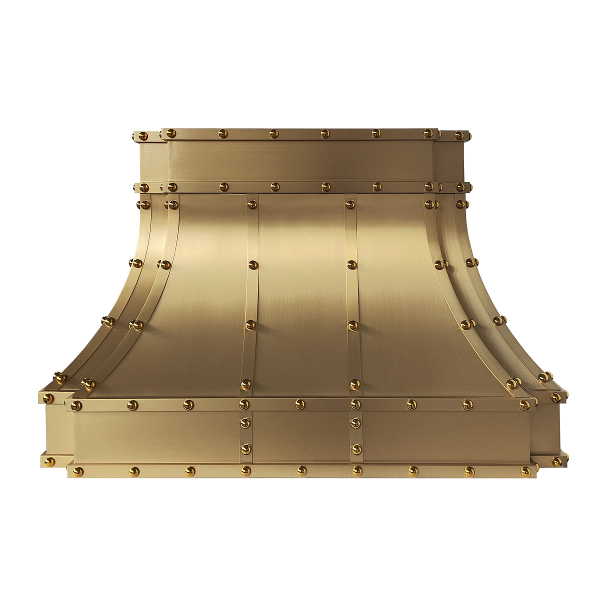 USA Custom Brass Stove Hood Featuring Artisan Round Rivets URHB-148