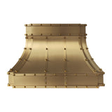 USA Custom Brass Stove Hood Featuring Artisan Round Rivets URHB-148