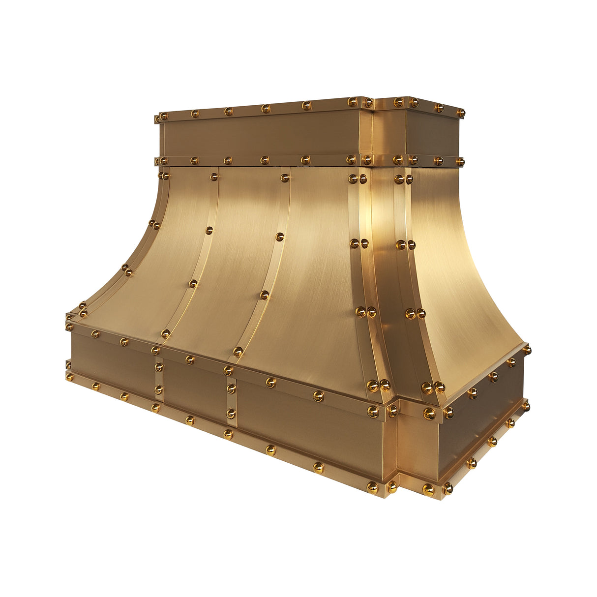 USA Custom Brass Stove Hood Featuring Artisan Round Rivets URHB-148