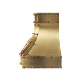 USA Custom Brass Stove Hood Featuring Artisan Round Rivets URHB-148
