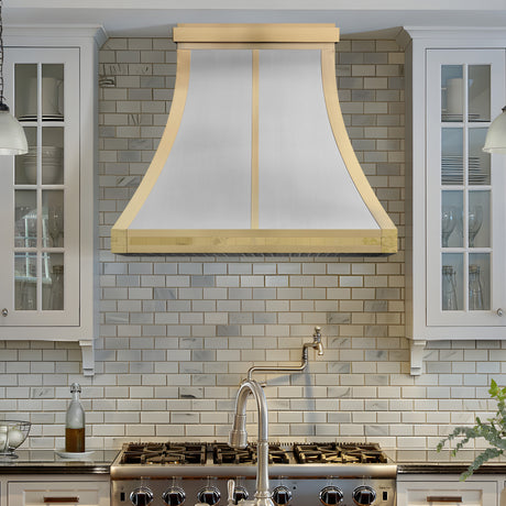 USA Custom Luxury Stainless Steel Range Hood with Brass Trims URHS-01