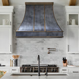 USA Custom Sculptural Zinc Range Hood with Aged Brass Detailing URHZ-11
