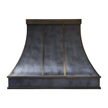 USA Custom Sculptural Zinc Range Hood with Aged Brass Detailing URHZ-11