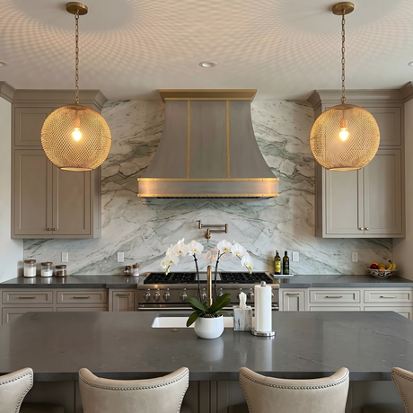 USA Custom Stainless Steel Curved Range Hood with Brass Detailing URHS-46
