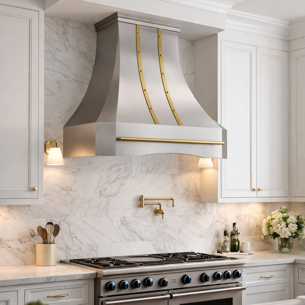 USA Custom Stainless Steel Kitchen Vent Hood with Brass Straps URHS-192