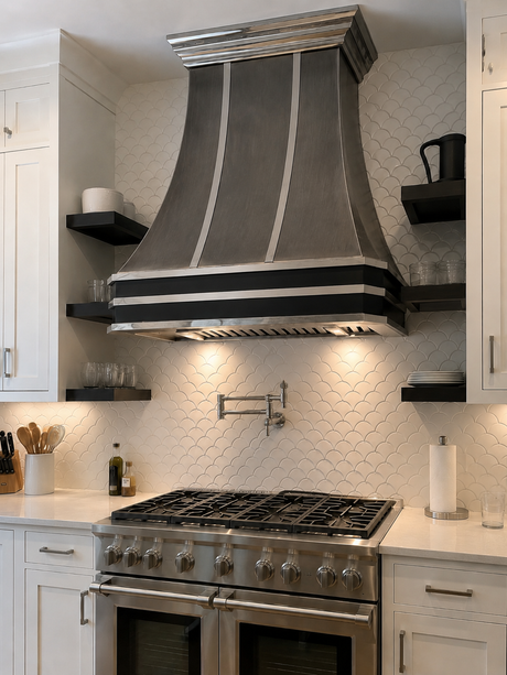 USA Custom Stainless Steel Range Hood with Polished Straps URHS-30