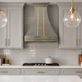USA Custom Stainless Steel Vent Hood With Handmade Brass Pot Rack URHS-266
