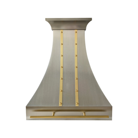 USA Custom Stainless Steel Vent Hood With Handmade Brass Pot Rack URHS-266