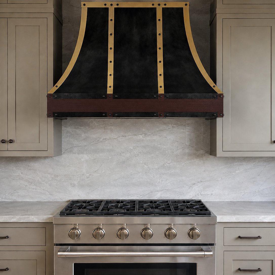 USA Dark Zinc Exhaust Hood with Custom Artisan Apron URHZ-26