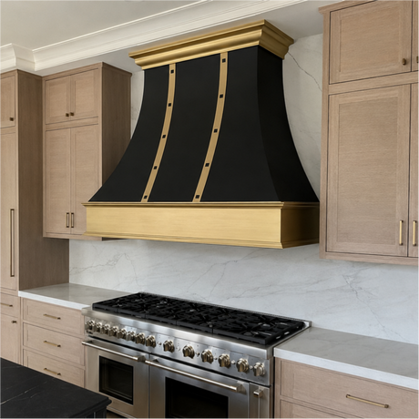 USA Designer Black Handmade Stainless Steel Kitchen Hoods with Brass Apron URHS-246