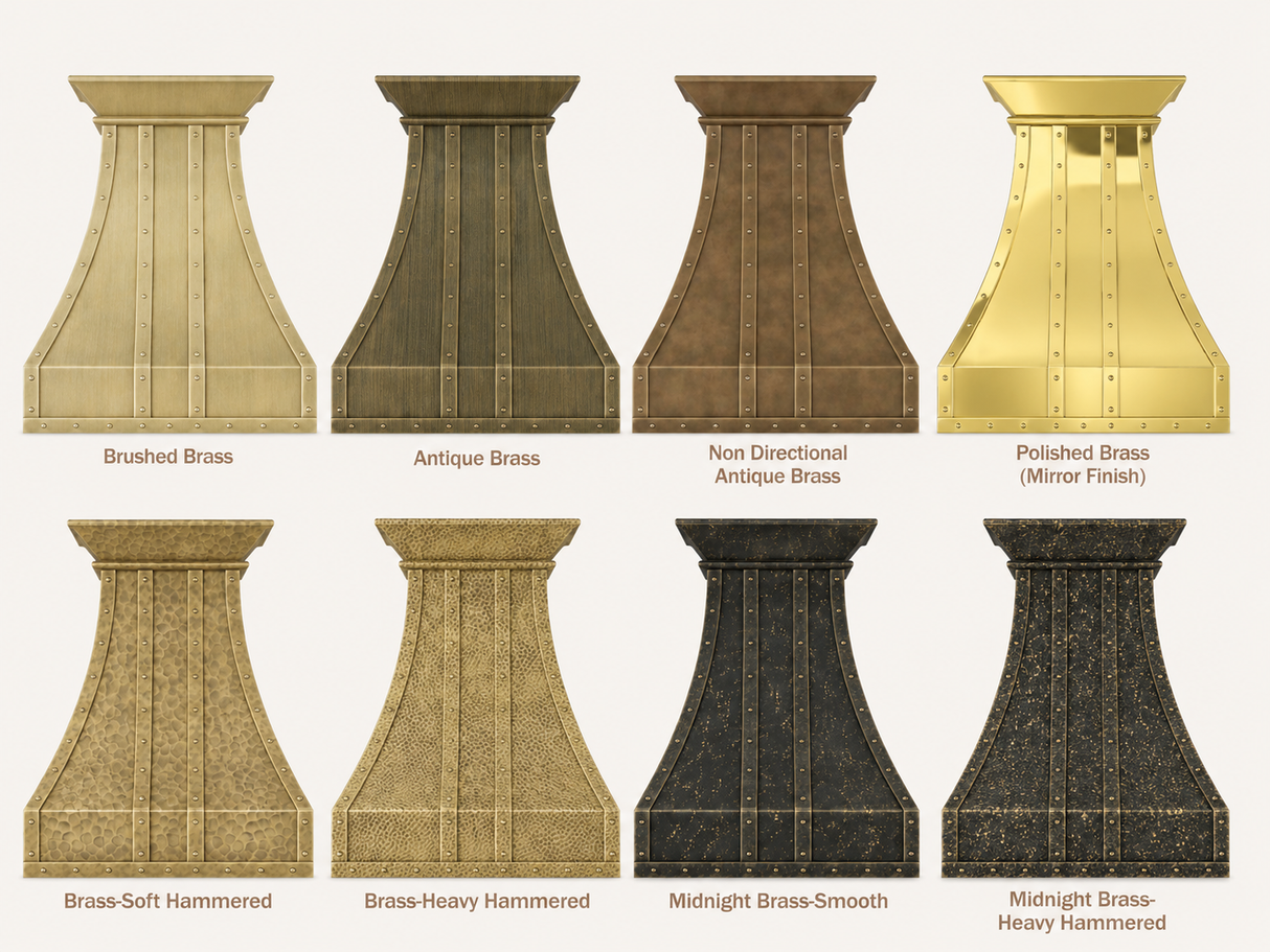 USA Designer Brass Stove Hood with Artisan Brass Rivets URHB-105