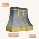 USA Designer Custom Natural Zinc Vent Hood with Brass Straps URHZ-25