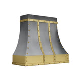 USA Designer Custom Natural Zinc Vent Hood with Brass Straps URHZ-25