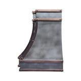 USA Designer Custom Zinc Kitchen Hood with Decorative Straps URHZ-13