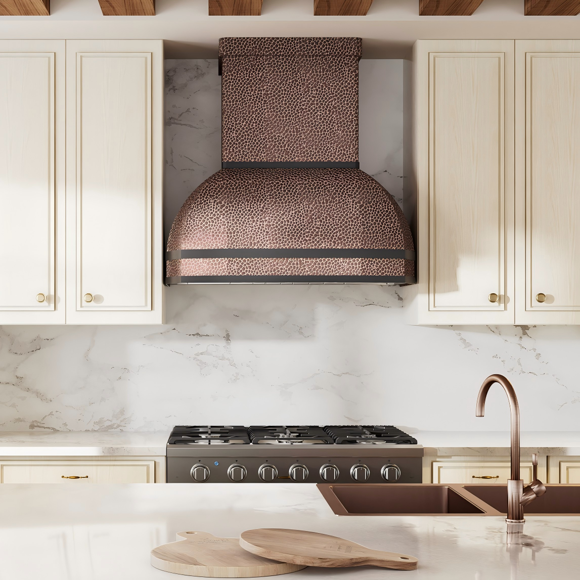 USA Custom Copper Range Hood with Geometric Mixed Design URHC-15
