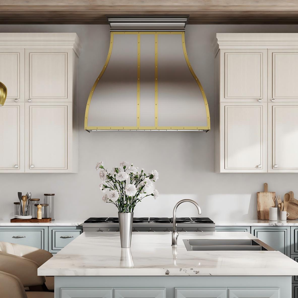 USA Bell Custom Kitchen Hood Stainless Steel with Brass Straps URHS-38