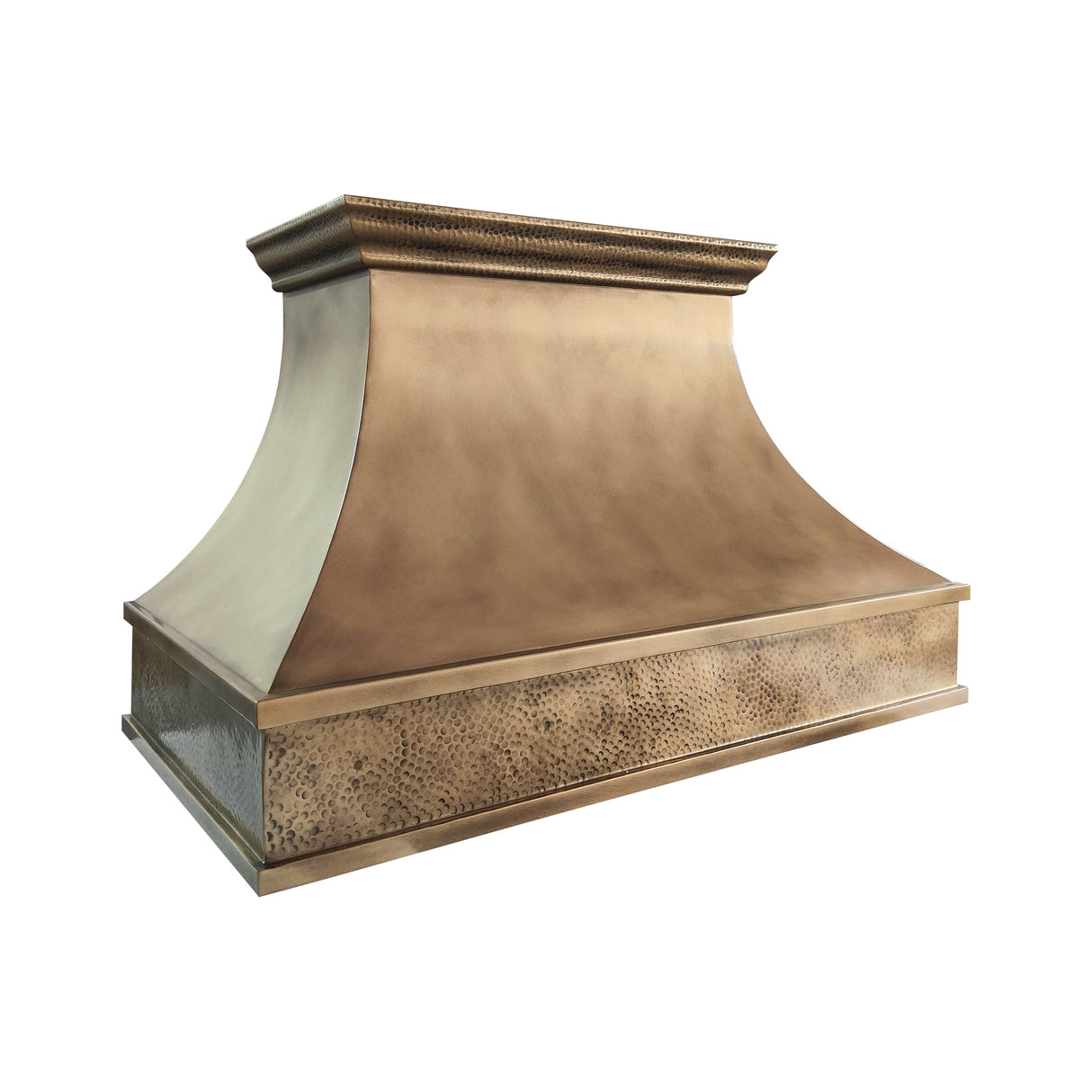 USA Handmade Brass Vent Hood with Heavy Hammered Apron and Crown URHB-131
