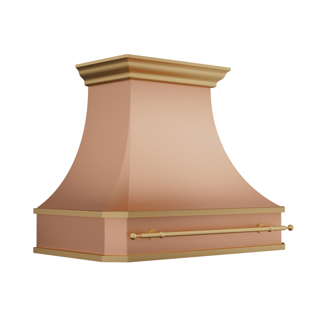 USA Handmade Natural Copper Stove Hood with Brass Pot Rack URHC-108