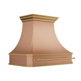 USA Handmade Natural Copper Stove Hood with Brass Pot Rack URHC-108