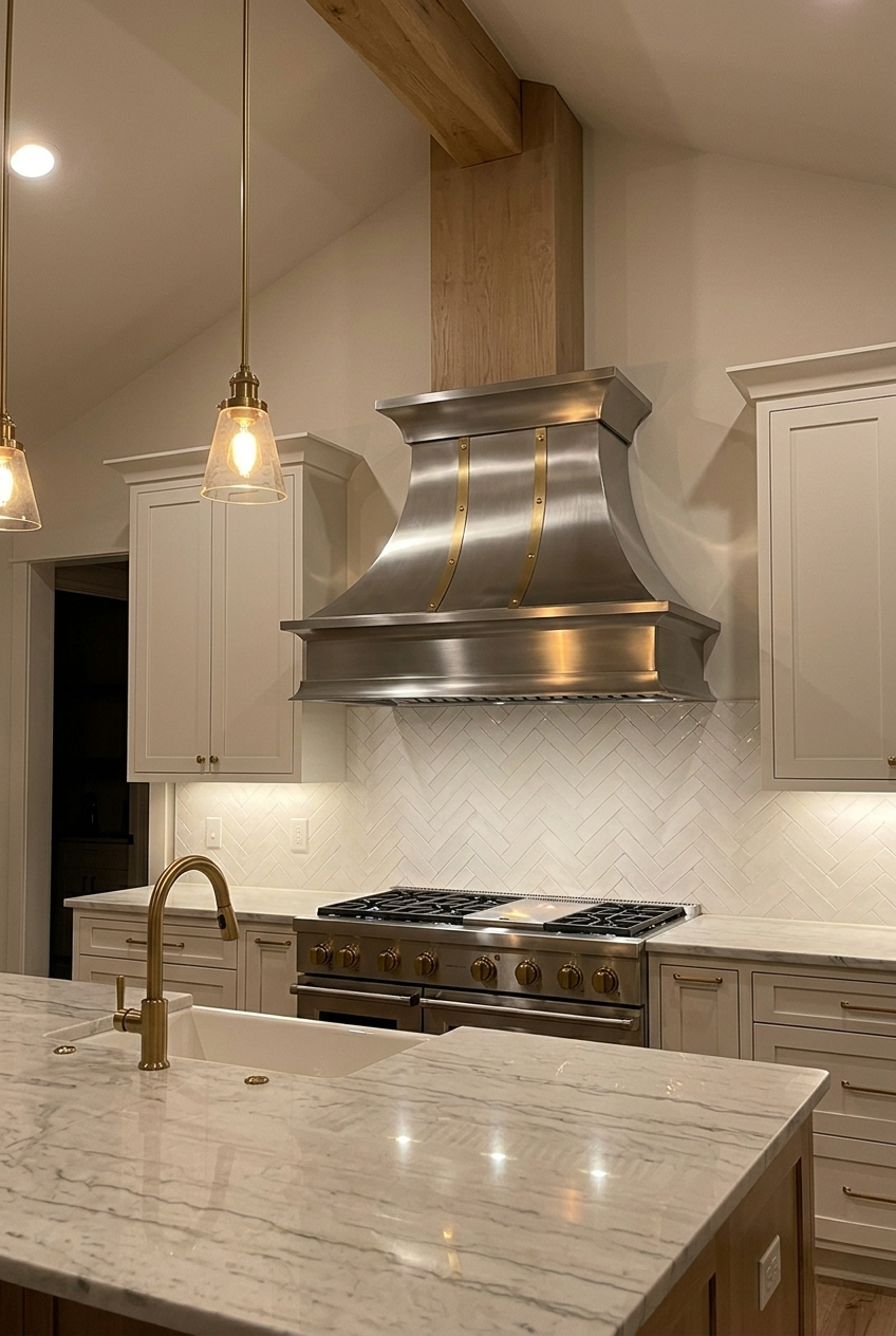 USA Luxury Stainless Steel Custom Vent Hood with Brass Decor URHS-36