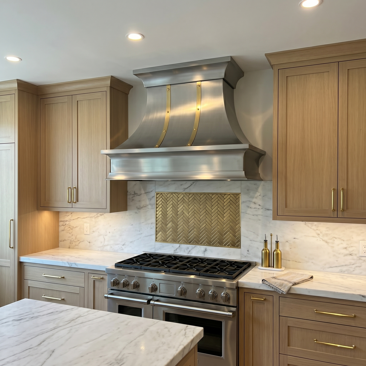 USA Luxury Stainless Steel Custom Vent Hood with Brass Decor URHS-36