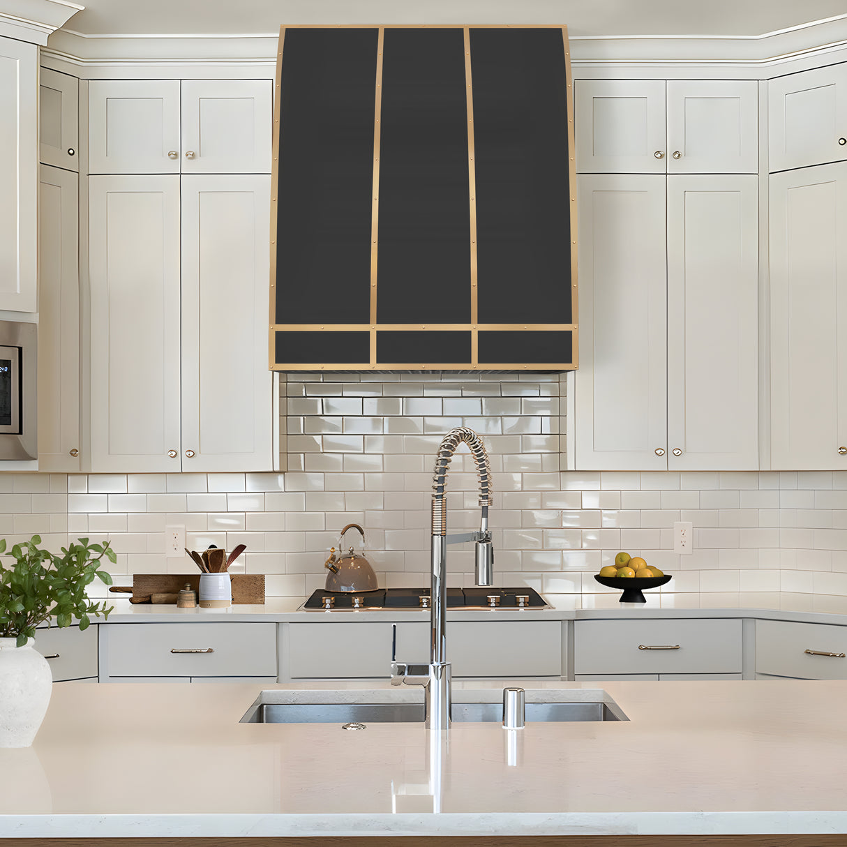 USA Luxury Stainless Steel Kitchen Hood with Artisan Brass Rivets URHS-133