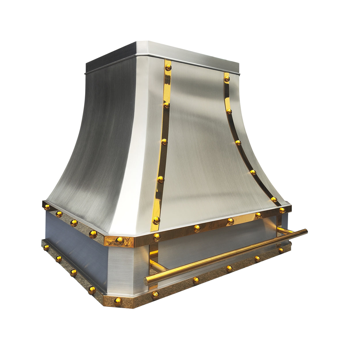 USA Luxury Stainless Steel Vent Hood Featuring Polished Brass Straps URHS-147