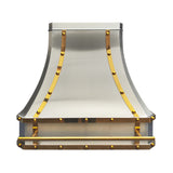 USA Luxury Stainless Steel Vent Hood Featuring Polished Brass Straps URHS-147