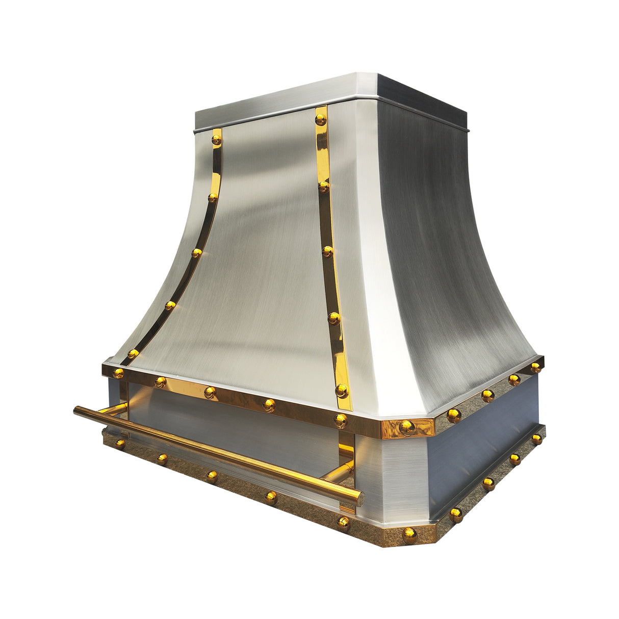 USA Luxury Stainless Steel Vent Hood Featuring Polished Brass Straps URHS-147