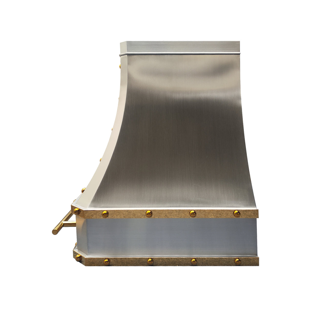 USA Luxury Stainless Steel Vent Hood Featuring Polished Brass Straps URHS-147